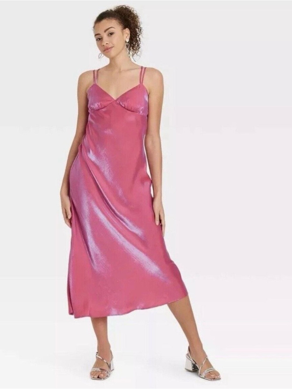 Wild Fable Iridescent Pink Metallic Shimmer Maxi Slip Dress - Size XS